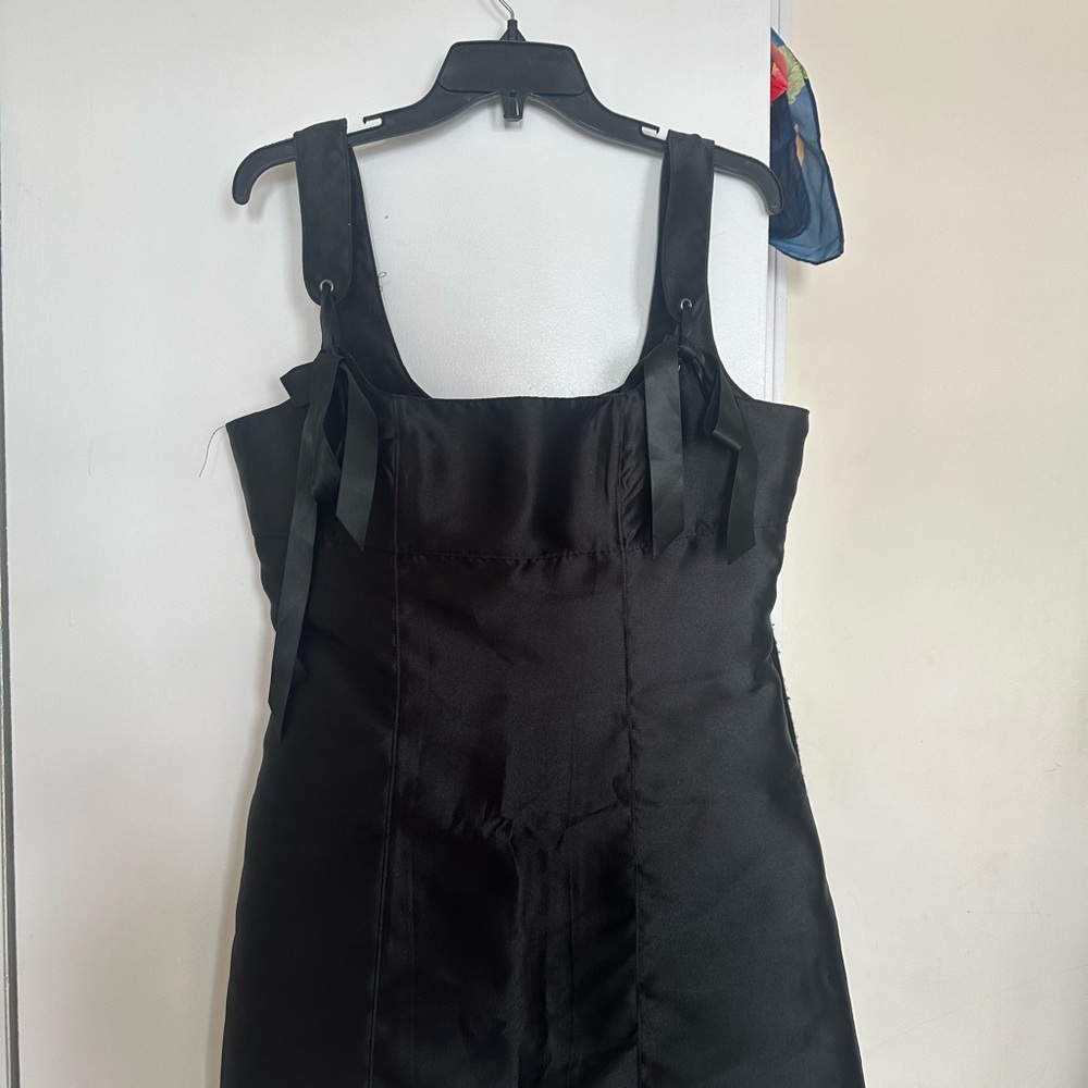 Black Satin Dress with Tie Straps